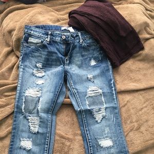Distressed ripped jeans